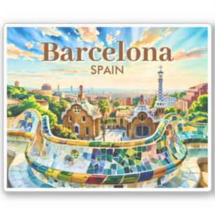 Sticker Barcelone Espagne aquarelle personnalisée Parc Gue