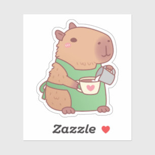 Sticker Barista Capybara Mignon Préparant du Café