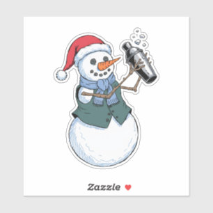 Sticker Barman Bonhomme de Neige Noël 2026 Cocktail de Fêt