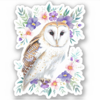 Sticker Barn Owl et Fleur sauvage Woodland Bird