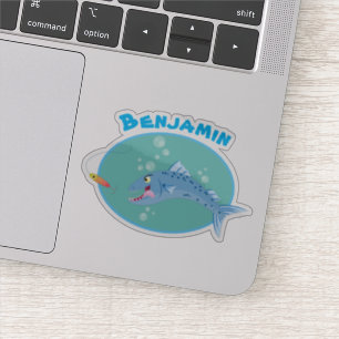 Sticker Barracuda, dessin animé de pêche affamé