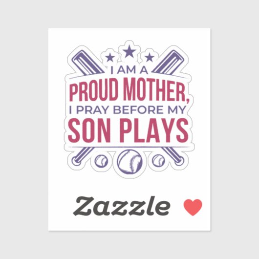 Sticker Baseball Fier Mère Je Prie Avant Que Mon Fils Ne J (Feuille)