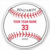 Sticker Baseball personnalisé avec nom Numéro d'équipe Enf (Devant)