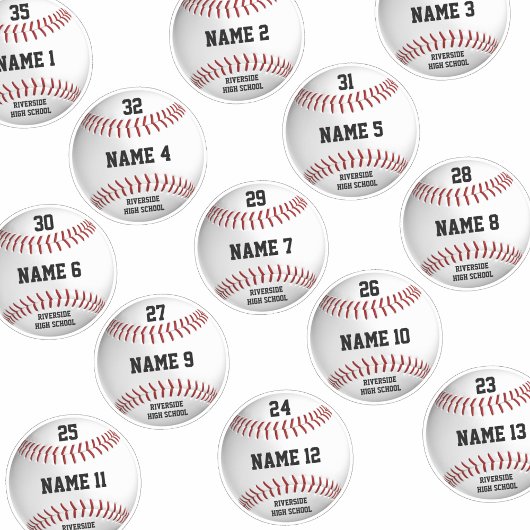 Sticker baseballs blanc ensemble 13 noms de joueurs person