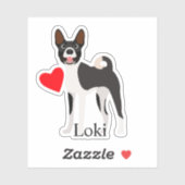 Sticker Basenji noir et blanc Nom personnalisé mignon (Feuille)
