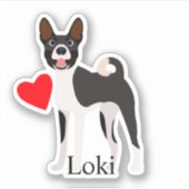 Sticker Basenji noir et blanc Nom personnalisé mignon (Devant)
