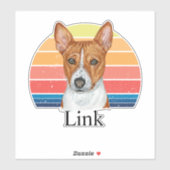 Sticker Basenji Retro Sunset Nom personnalisé (Feuille)