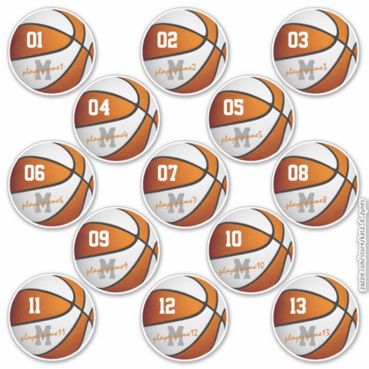 Sticker basket-ball blanc orange 13 athlètes feuille de (Devant)