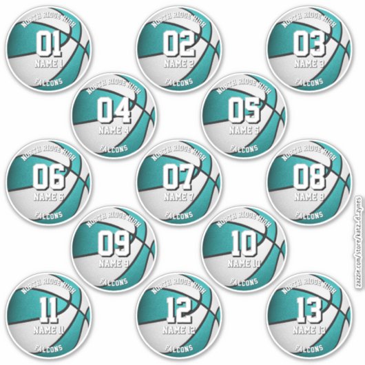 Sticker basket-ball blanc turquoise personnalisation des n (Devant)