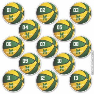 Sticker basket-ball en or vert coutume 13 joueurs noms