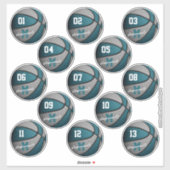 Sticker basket-ball gris turquoise 13 noms des membres de  (Feuille)