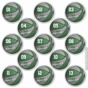 Sticker basket-ball gris vert personnalisé 13 joueurs noms