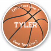 Sticker Basket-ball, Nom de l'enfant, 2 lignes de texte su (Devant)