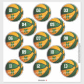 Sticker basket orange vert coutume 13 joueurs noms (Feuille)