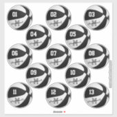 Sticker basketball noir blanc coutume 13 joueurs noms (Feuille)
