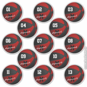 Sticker basketball noir rouge coutume 13 joueurs noms