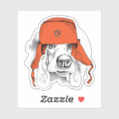Sticker Basset Hound | Casquette rouge Ushanka (Feuille)