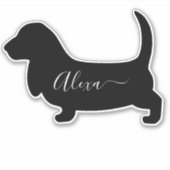 Sticker basset hound chien personnalisez votre nom autocol (Devant)