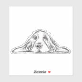 Sticker basset hound main dessinée noir blanc simple autoc (Feuille)