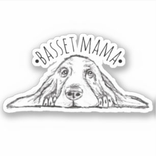 Sticker basset hound mama main dessinée noir blanc simple
