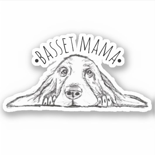 Sticker basset hound mama main dessinée noir blanc simple (Devant)
