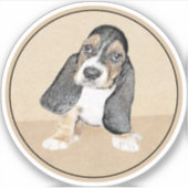 Sticker Basset Hound Peinture Chiot - Art Chien original (Devant)
