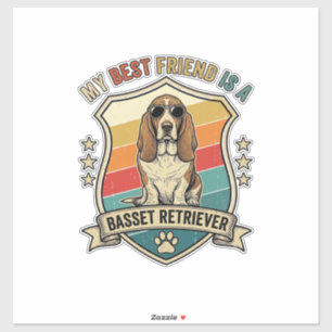 Sticker Basset Retriever ami Lunettes de soleil Rétro Bouc