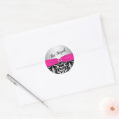 Sticker Bat mitzvah rose, argent et noir Damask (Enveloppe)