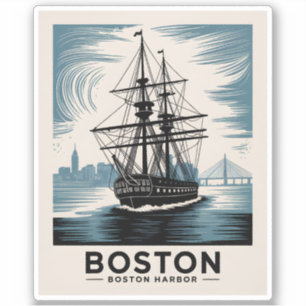 Sticker Bateau rétro du port de Boston Vintage minimaliste