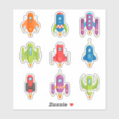 Sticker Bateaux à fusée colorés (Feuille)