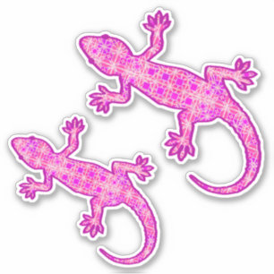 Sticker Batik tribal Gecko, Orchidée et Shell rose