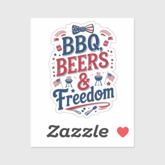 Sticker BBQ, Beers & Freedom – Retro 4th of July Vibes (Feuille)