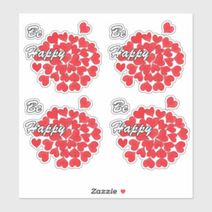 Sticker Be happy, élégant, love, red heart