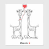 Sticker Be My Valentine Giraffe Couple Red Heart Balloon (Feuille)