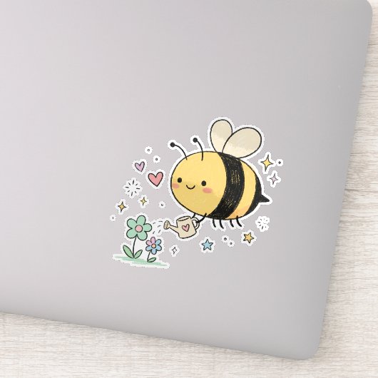 Sticker Be The Buzz | Cute Honeybee Watering Wildflowers  (Détail)