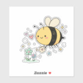 Sticker Be The Buzz | Cute Honeybee Watering Wildflowers  (Feuille)