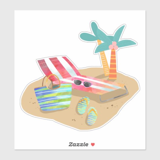 Sticker Beach Life Surf Sable et palmiers (Feuille)