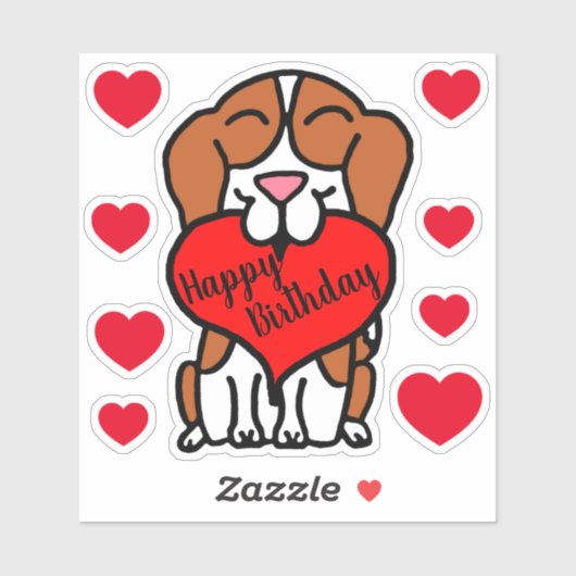 Sticker Beagle Joyeux Coeurs d'anniversaire (Feuille)