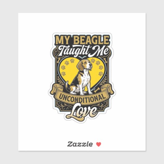 Sticker Beagle m'a appris l'amour inconditionnel Chien Cœu (Feuille)