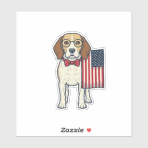Sticker Beagle patriotique avec drapeau vintage vector art
