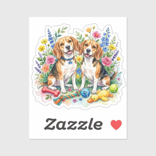 Sticker Beagles aquarelle mignons (Feuille)