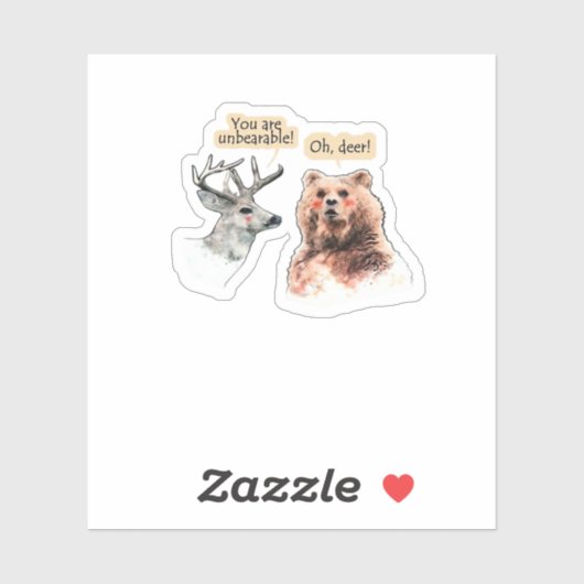 Sticker Bear And Deer Conversation Funny Wildlife Design (Feuille)