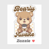 Sticker Bearly Awake Cute Bear Coffee Pun (Feuille)