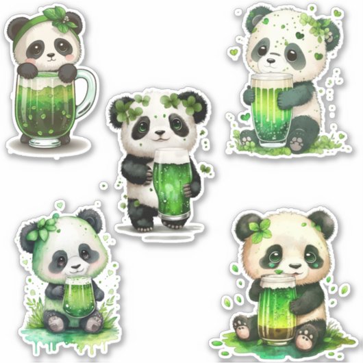 Sticker Bears de panda St Patrick avec boisson irlandaise (Devant)