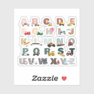Sticker Beau Alphabet ABC Camions, Véhicules de transport