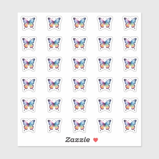Sticker Beau arc-en-ciel Papillon bonbons Baisers Monogram (Feuille)
