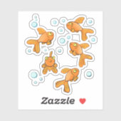 Sticker Beau caricature orange poisson rouge avec bulles b (Feuille)
