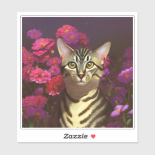 Sticker Beau chat égyptien Mau dans un jardin de nuit