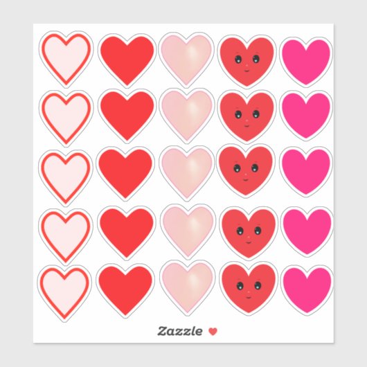 Sticker Beau Coeurs d'amour rose et rouge (Feuille)
