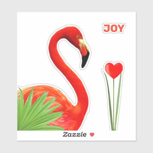 Sticker Beau Flamant rose avec Palm Feuilles & Coeur (Feuille)